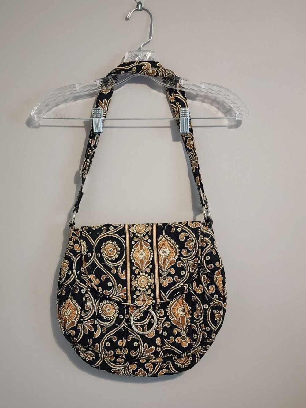 Vera Bradley Large Quilted Crossbody Bag in Caffe Latte Paisley